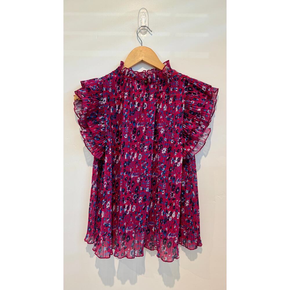 Anthropologie Frieda Pink Accordion Pleated Ruffle Top – Size Small - Picture 8 of 9